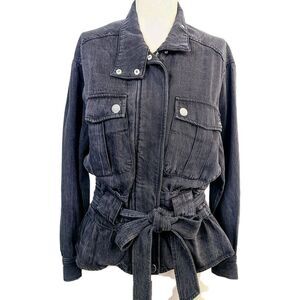 Dear‎ John Austin Cambray Jacket XS Charcoal Gray Full Zip Belted Military